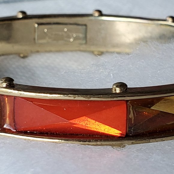 Jessica Simpson Retro Orange Yellow Rhinestone Gold Bangle Bracelet - Picture 11 of 11